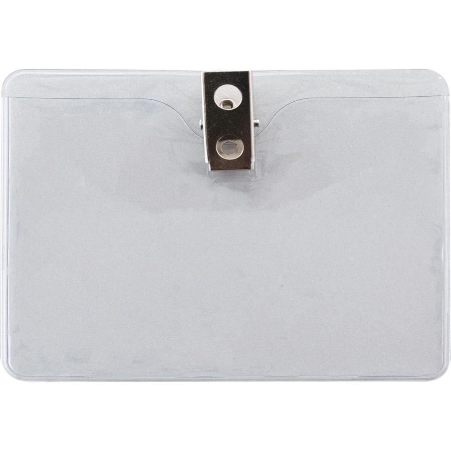 Advantus Horizontal Badge Holder with Clip - 4" x 3" - Vinyl - 50 / Pack - Clear. Picture 3
