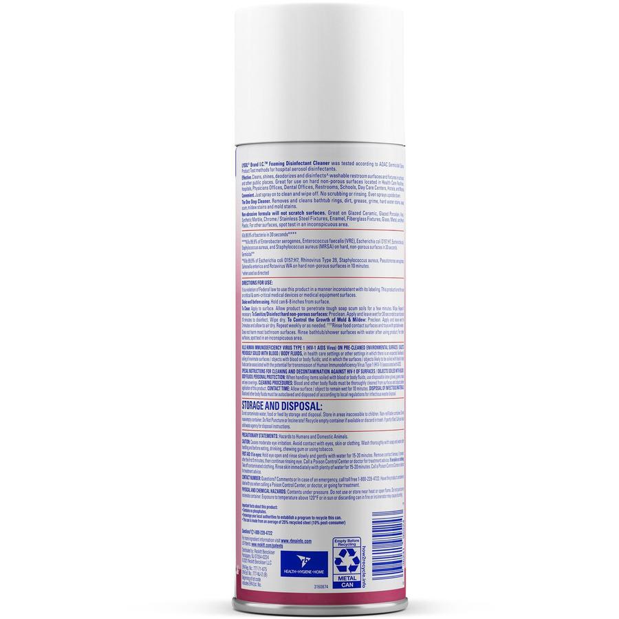 Lysol I.C. Foam Disinfectant - Ready-To-Use - 24 fl oz (0.8 quart)Aerosol Spray Can - 12 / Carton - Non-abrasive, Bleach-free, Anti-bacterial, Deodorize, Rinse-free, Scrub-free - White. Picture 3