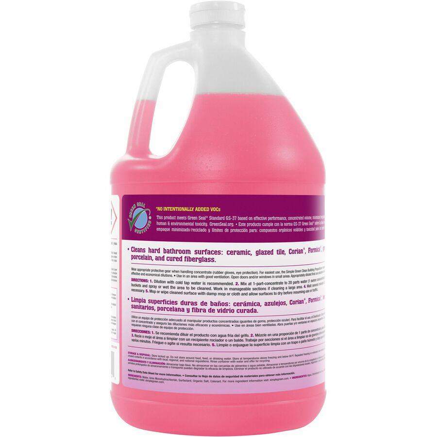 Simple Green Clean Building Bathroom Cleaner - For Restroom, Fiberglass, Hard Surface, Nonporous Surface - Concentrate - 128 fl oz (4 quart) - 1 Each - Non-toxic, Non-flammable, Odorless - Pink. Picture 3