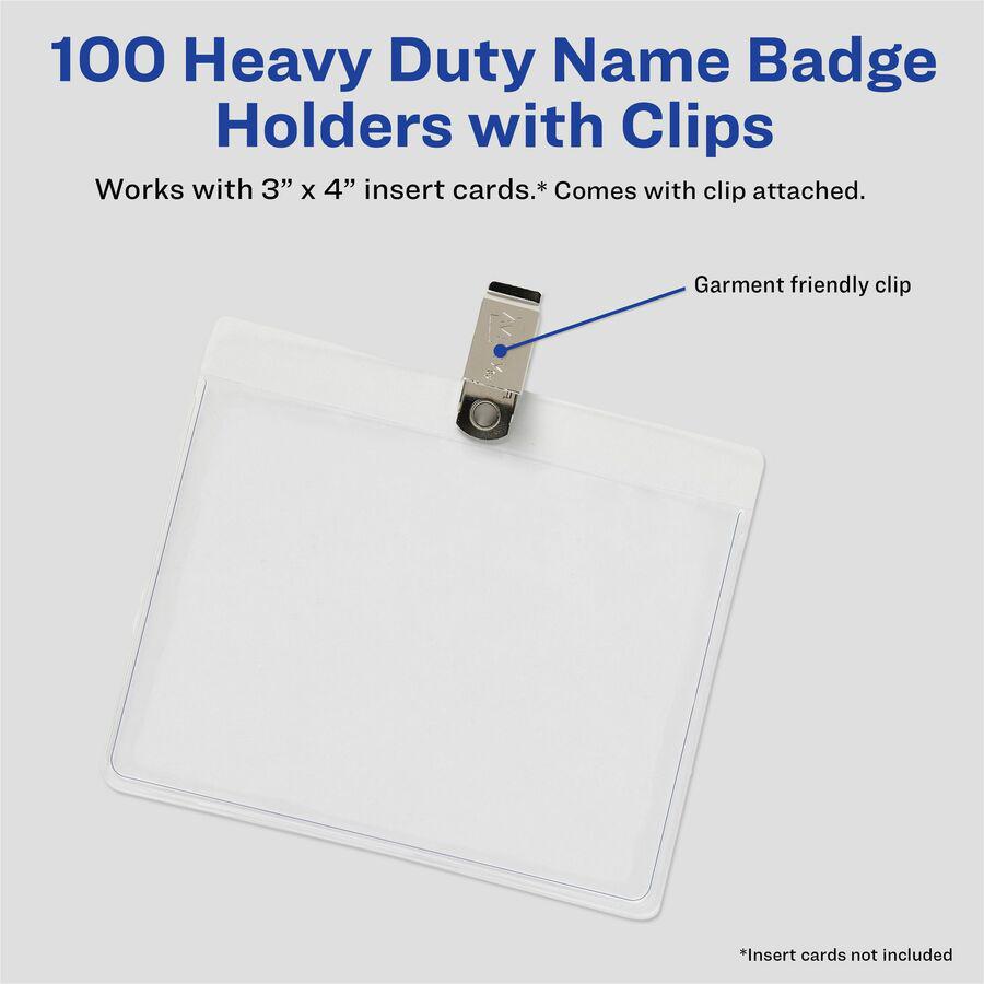 Avery&reg; Heavy-Duty Badge Holders - Clip Style - Support 3" x 4" Media - Horizontal - 4" x 3" - Plastic - 100 / Box - Clear. Picture 6