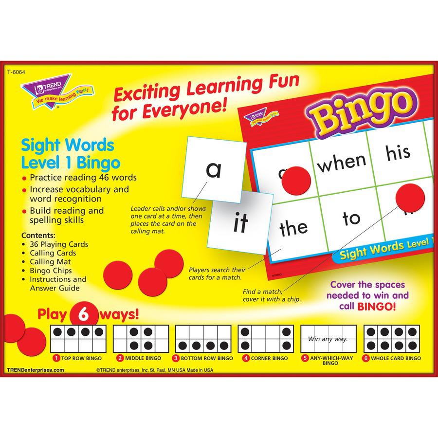 Trend Sight Words Bingo Game - Theme/Subject: Learning - 5-8 Year - Multi. Picture 3
