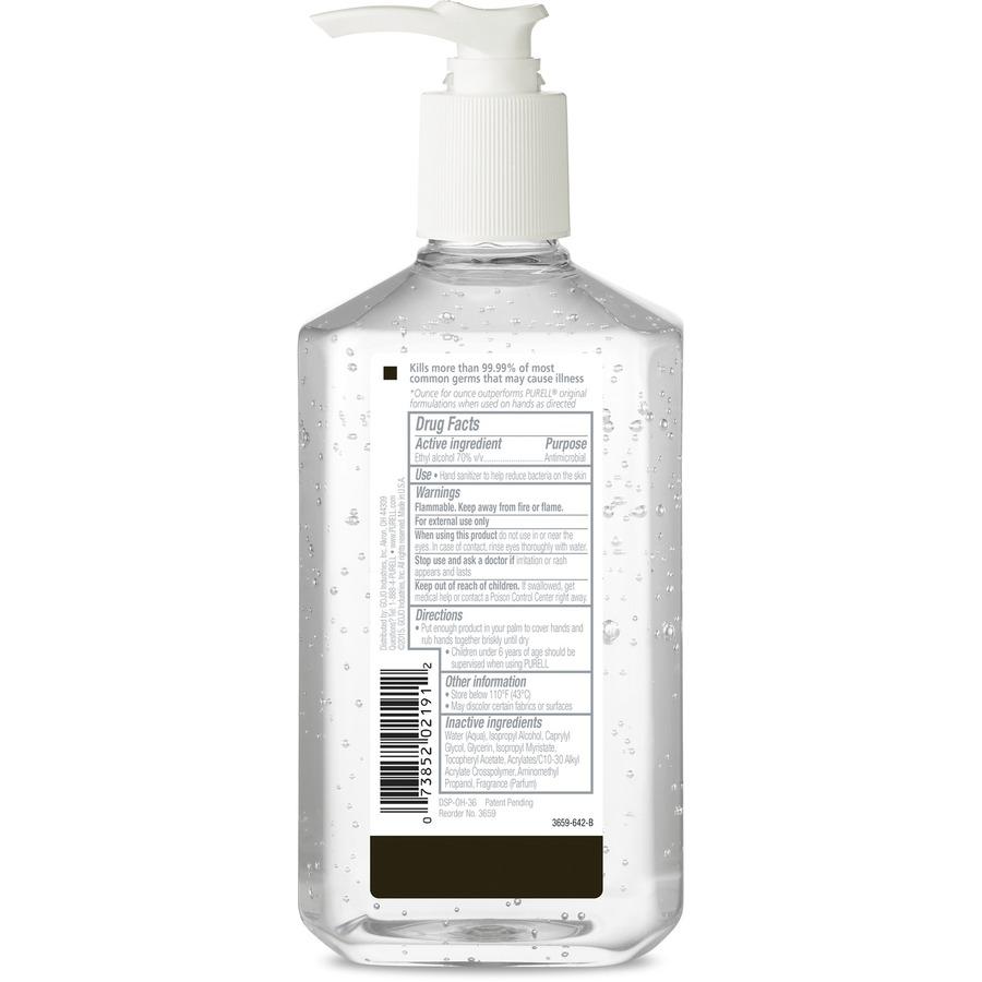 PURELL&reg; Hand Sanitizer Gel - Clean Scent - 12 fl oz (354.9 mL) - Pump Bottle Dispenser - Multipurpose - Moisturizing - Clear - Triclosan-free, Paraben-free, Phthalate-free - 12 / Carton. Picture 4