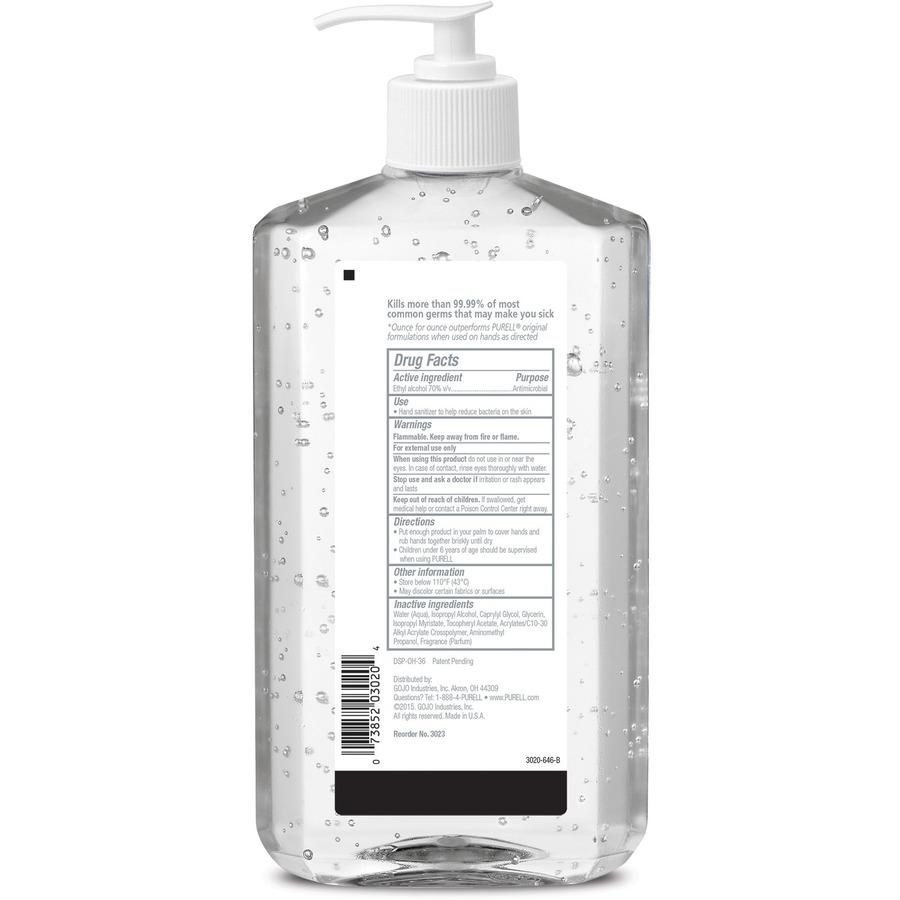 PURELL&reg; Advanced Hand Sanitizer - Clean Scent - 20 fl oz (591.5 mL) - Pump Bottle Dispenser - Kill Germs - Hand, Skin - Moisturizing - Clear - Triclosan-free, Paraben-free, Phthalate-free - 1 Each. Picture 2