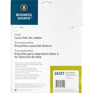 Business Source Clear Return Address Laser Labels - 1/2" Height x 1 3/4" Width - Permanent Adhesive - Rectangle - Laser - Clear - 80 / Sheet - 2000 / Pack - Self-adhesive. Picture 4