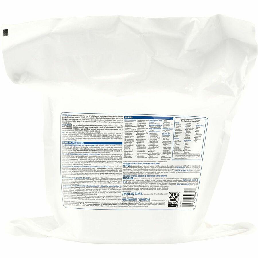 Clorox Healthcare Bleach Germicidal Wipes Refill - For Healthcare - Ready-To-Use - 12" Length x 12" Width - 110 / Pack - 1 Each - Disinfectant, Anti-bacterial - White. Picture 7