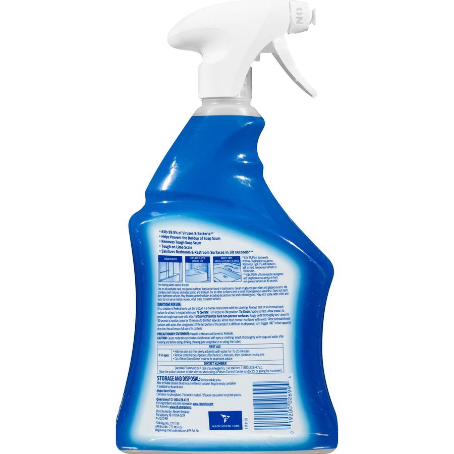 Lysol Bathroom Cleaner Spray - 32 fl oz (1 quart) - Fresh Scent - 12 / Carton - Disinfectant - Clear. Picture 7