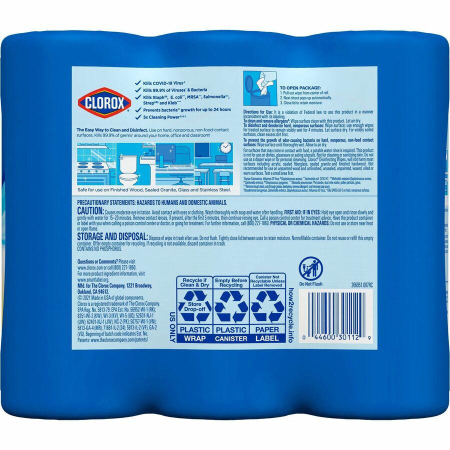 Clorox Disinfecting Cleaning Wipes Value Pack - For Multi Surface - Ready-To-Use - Fresh, Citrus Blend Scent - 35 / Canister - 3 / Pack - Pre-moistened, Disposable - White. Picture 7