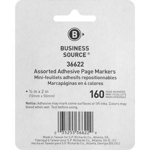 Business Source Removable Page Markers - 40 x Yellow, 40 x Green, 40 x Pink, 40 x Orange - 0.75" x 2" - Rectangle - Assorted - Removable, Repositionable, Self-adhesive - 4 / Pack. Picture 6
