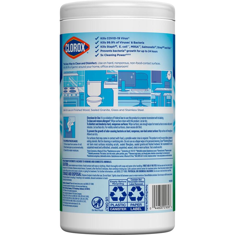 Clorox Disinfecting Wipes, Bleach-Free Cleaning Wipes - Wipe - Fresh Scent - 75 / Canister - 6 / Carton - White. Picture 7