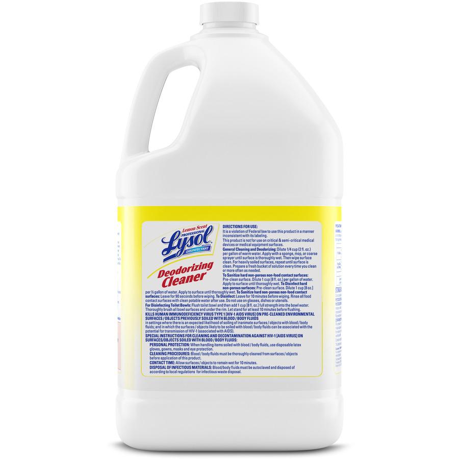 Lysol Deodorizing Cleaner - Concentrate - 128 fl oz (4 quart) - Lemon Scent - 4 / Carton - Disinfectant, Deodorize - Yellow. Picture 7