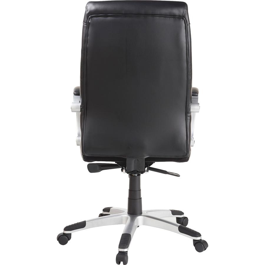Lorell Executive Bonded Leather High-back Chair - Black Seat - Powder Coated Frame - 5-star Base - Black, Silver - Bonded Leather - 1 Each. Picture 2