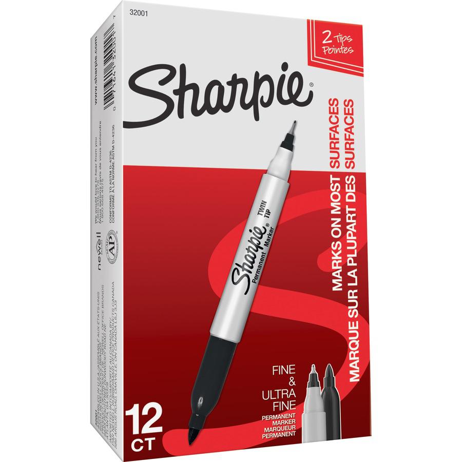 Sharpie Twin Tip Permanent Marker - Fine, Ultra Fine Marker Point - Black Alcohol Based Ink - 1 Dozen. Picture 3