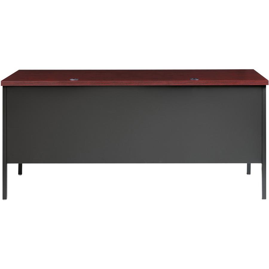 Lorell Fortress Series Left-Pedestal Desk - Rectangle Top - 66" Table Top Width x 30" Table Top Depth x 1.12" Table Top Thickness - 29.50" HeightAssembly Required - Laminated, Mahogany - Steel - 1 Eac. Picture 8