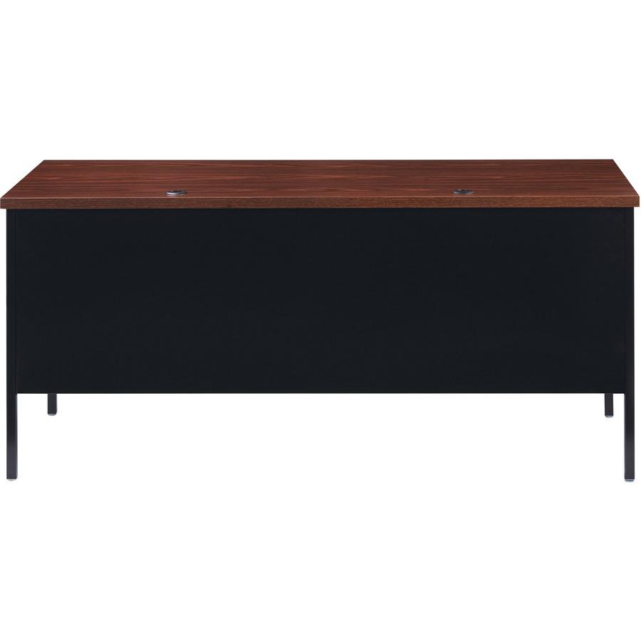 Lorell Fortress Series 66" Right-Pedestal Desk - Laminated Rectangle, Walnut Top - 30" Table Top Length x 66" Table Top Width x 1.13" Table Top Thickness - 29.50" Height - Assembly Required - Black Wa. Picture 8