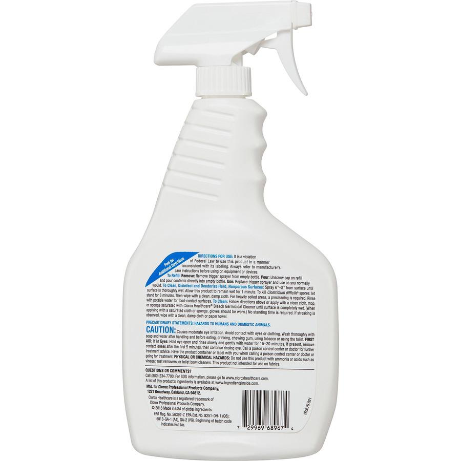 Clorox Healthcare Bleach Germicidal Cleaner Spray - Ready-To-Use Spray - 22 fl oz (0.7 quart) - Bottle - 1 Each - Clear. Picture 3