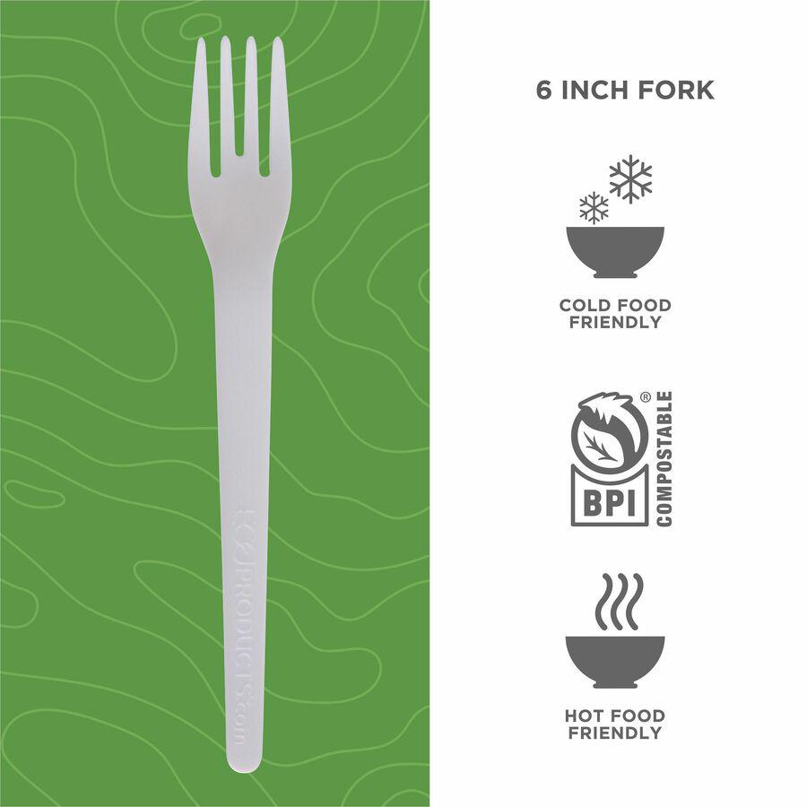 Eco-Products 6" Plantware High-heat Forks - 1 Piece(s) - 20/Carton - Fork - 1 x Fork - Disposable - Pearl White. Picture 7