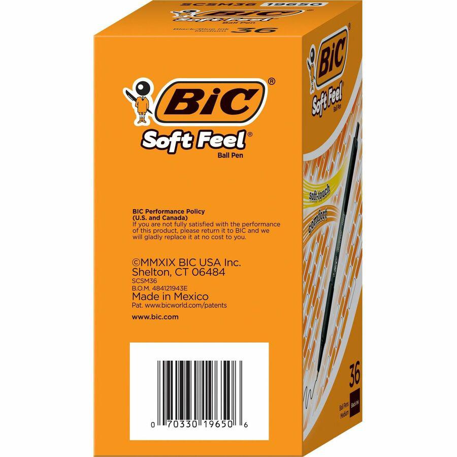 BIC SoftFeel Retractable Ball Pens - Medium Pen Point - 1 mm Pen Point Size - Retractable - Black - Black Barrel - 36 / Box. Picture 5