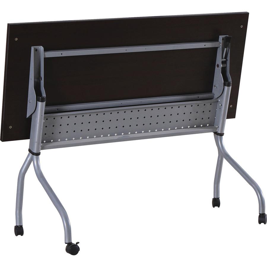 Lorell Flip Top Training Table - Rectangle Top - Four Leg Base - 4 Legs x 48" Table Top Width x 23.50" Table Top Depth - 29.50" Height x 47.25" Width x 23.63" Depth - Assembly Required - Espresso, Sil. Picture 8