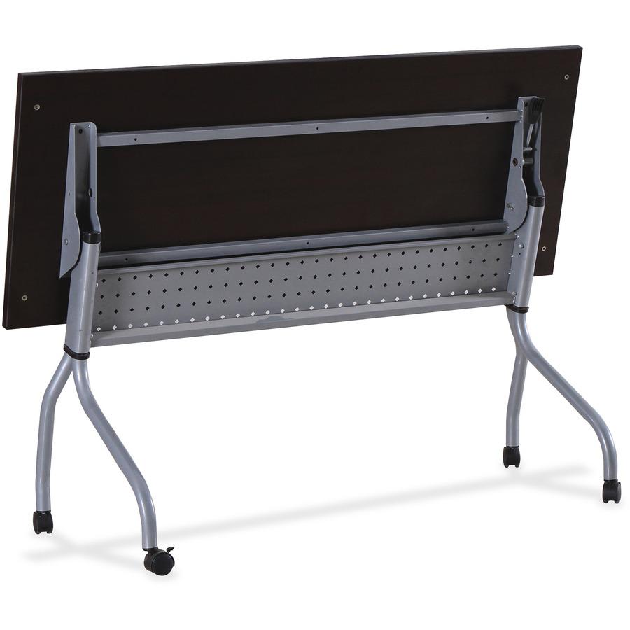 Lorell Flip Top Training Table - Rectangle Top - Four Leg Base - 4 Legs x 60" Table Top Width x 23.50" Table Top Depth - 29.50" Height x 59" Width x 23.63" Depth - Assembly Required - Espresso, Silver. Picture 4