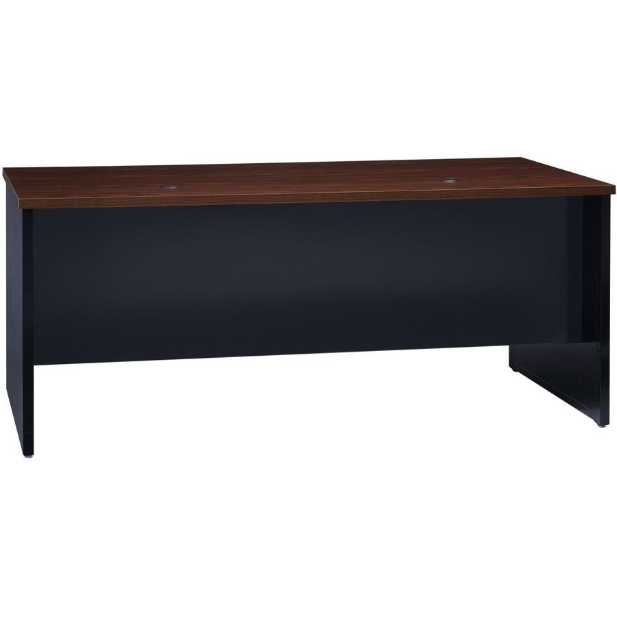 Lorell Fortress Modular Series Double-Pedestal Desk - 72" x 36" , 1.1" Top - 2 x Box, File Drawer(s) - Double Pedestal - Material: Steel - Finish: Walnut Laminate, Black - Scratch Resistant, Stain Res. Picture 8