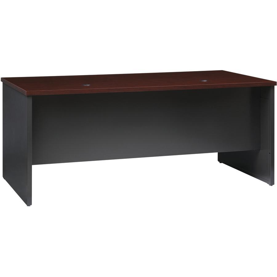 Lorell Mahogany Laminate/Charcoal Modular Desk Series Pedestal Desk - 2-Drawer - 72" x 36" , 1.1" Top - 2 x Box, File Drawer(s) - Double Pedestal - Material: Steel - Finish: Mahogany Laminate, Charcoa. Picture 6