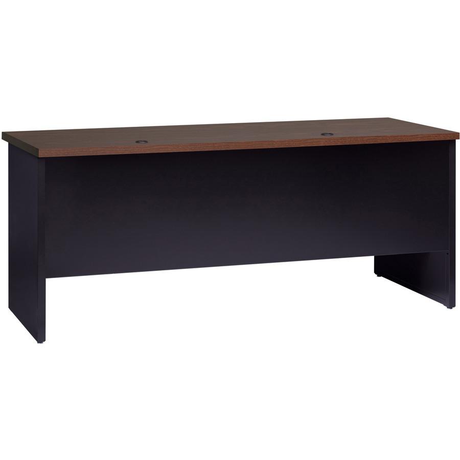 Lorell Walnut Laminate Commercial Steel Double-pedestal Credenza - 2-Drawer - 72" x 24" , 1.1" Top - 2 x Box, File Drawer(s) - Double Pedestal - Material: Steel - Finish: Walnut Laminate, Black. Picture 6