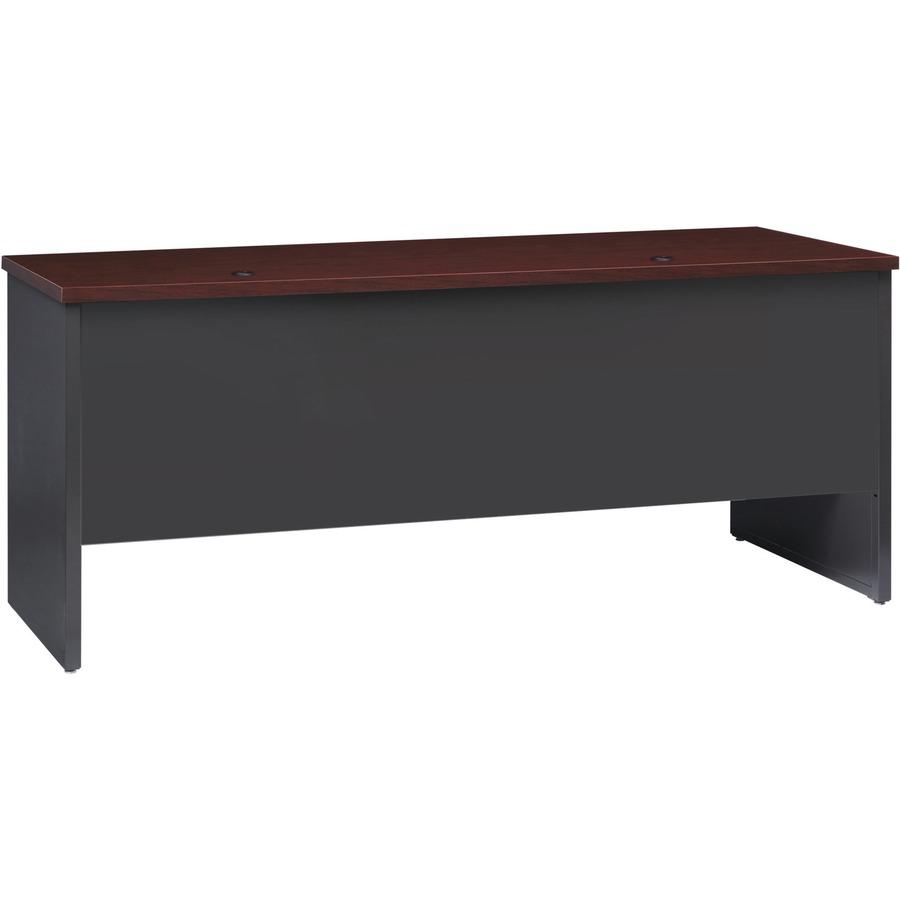 Lorell Fortress Modular Series Double-pedestal Credenza - 72" x 24" , 1.1" Top - 2 x Box, File Drawer(s) - Double Pedestal - Material: Steel - Finish: Mahogany Laminate, Charcoal - Scratch Resistant, . Picture 5