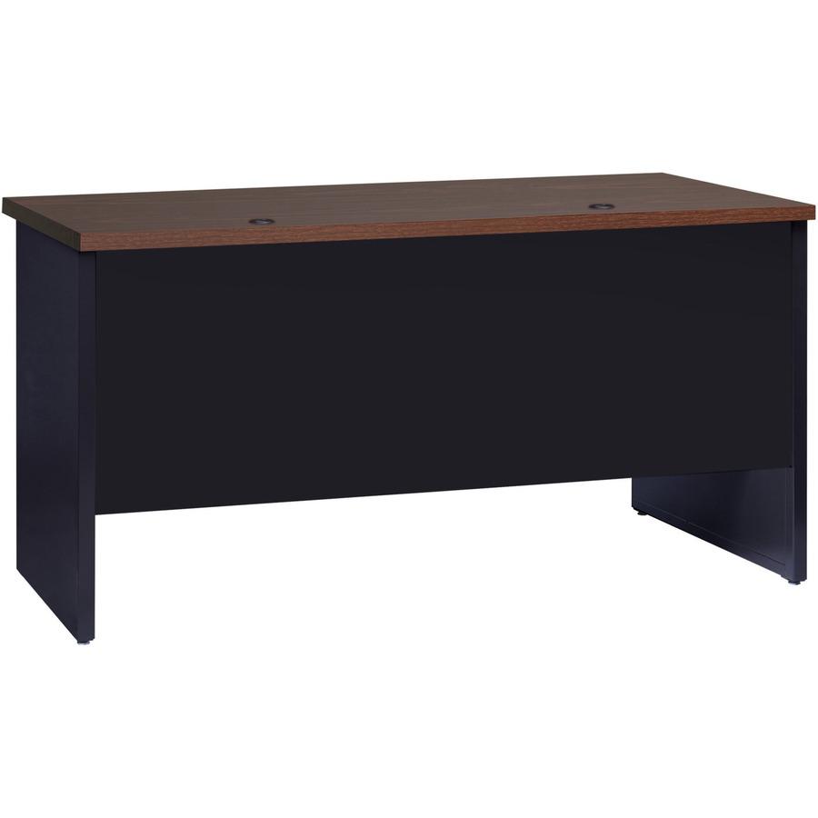 Lorell Fortress Modular Series Double-pedestal Credenza - 60" x 24" , 1.1" Top - 2 x Box, File Drawer(s) - Double Pedestal - Material: Steel - Finish: Walnut Laminate, Black - Scratch Resistant, Stain. Picture 8