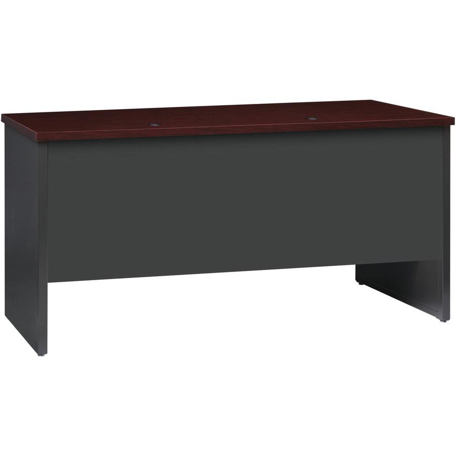 Lorell Fortress Modular Series Double-pedestal Credenza - 60" x 24" , 1.1" Top - 2 x Box, File Drawer(s) - Double Pedestal - Material: Steel - Finish: Mahogany Laminate, Charcoal - Scratch Resistant, . Picture 5