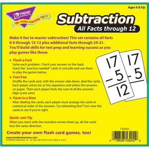 Trend Subtraction all facts through 12 Flash Cards - Theme/Subject: Learning - Skill Learning: Subtraction - 169 Pieces - 6+ - 169 / Box. Picture 7