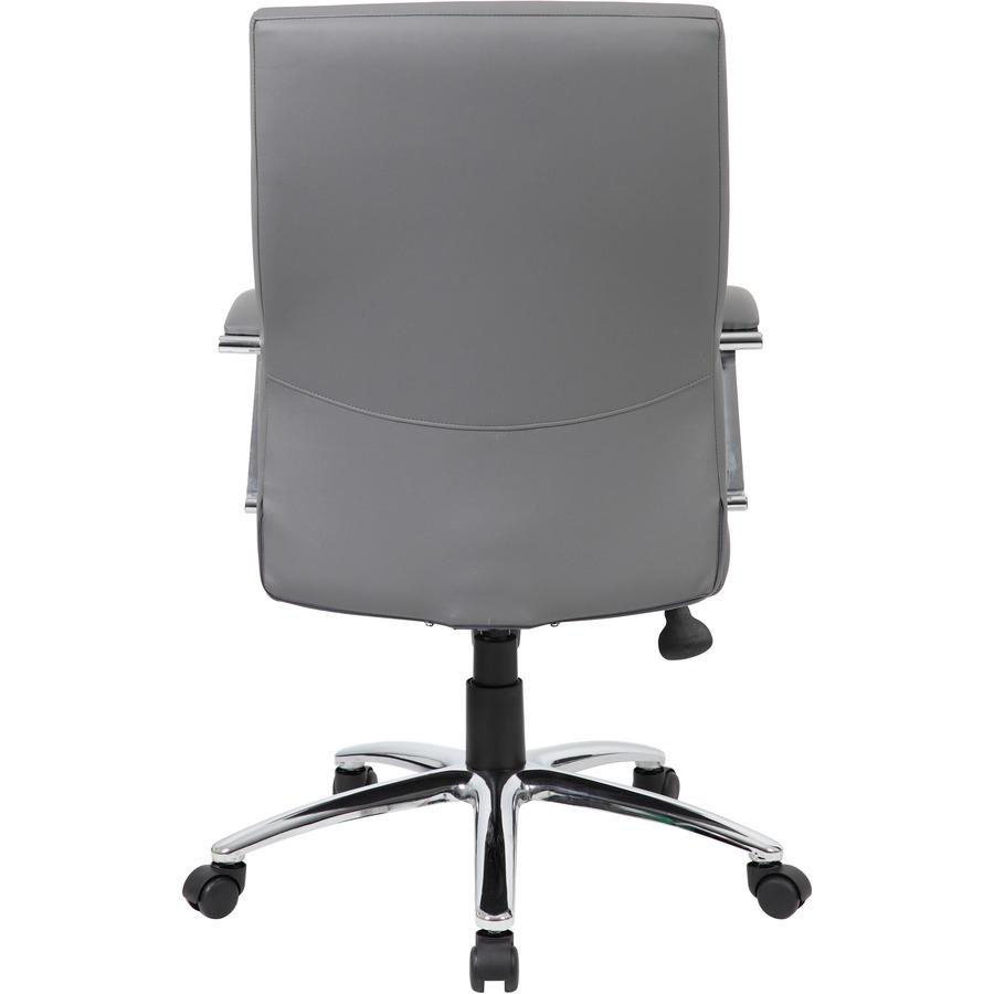 Boss B10101 Executive Chair - Gray LeatherPlus Seat - Gray Leather, Polyurethane Back - Chrome, Black Chrome Frame - 5-star Base - 1 Each. Picture 8