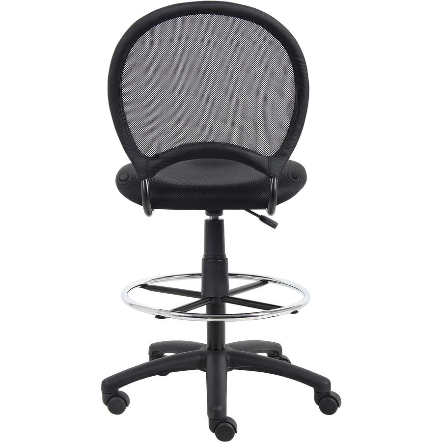 Boss B16215 Drafting Chair - Black Mesh Seat - Black Ballistic Nylon, Metal Back - Black, Chrome Nylon Frame - 5-star Base - 1 Each. Picture 6