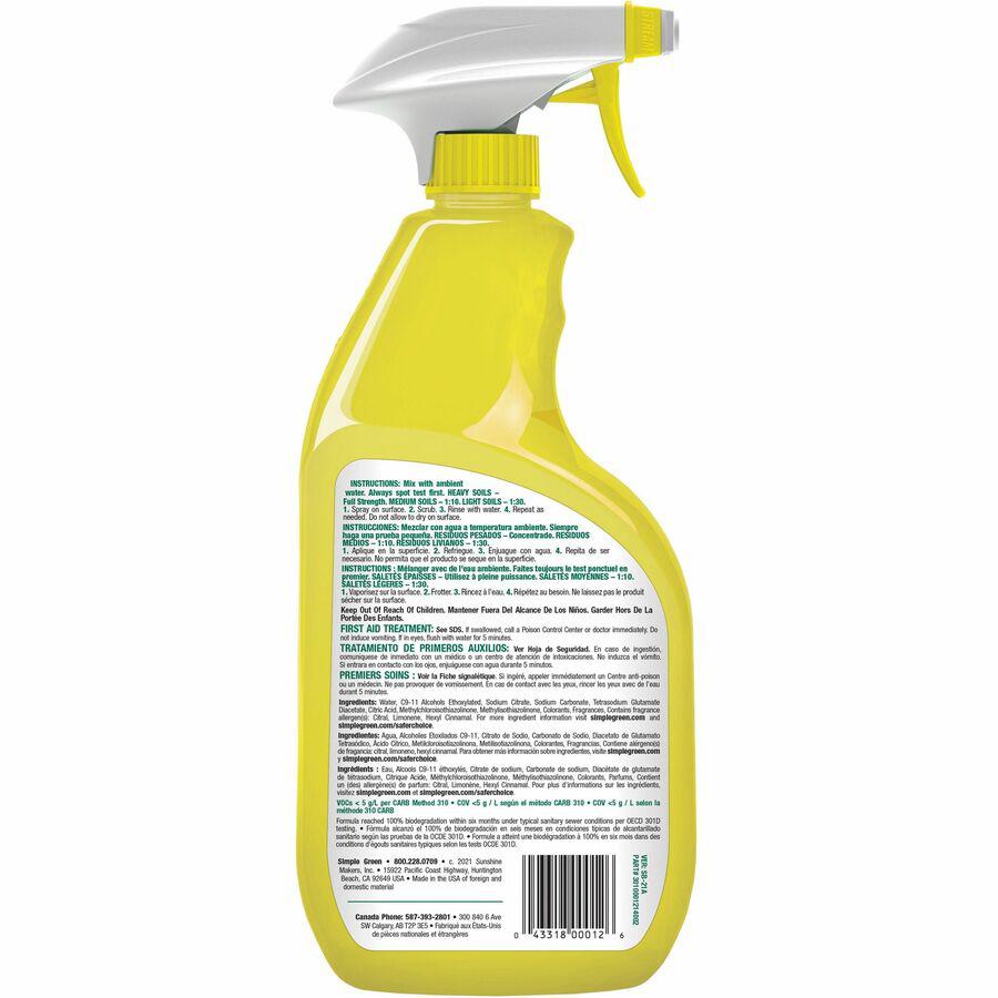 Simple Green Industrial Cleaner/Degreaser - Concentrate - 24 fl oz (0.8 quart) - Lemon Scent - 12 / Carton - Non-toxic, Butyl-free, Phosphate-free, Non-abrasive, Non-corrosive, Deodorize - Lemon. Picture 3