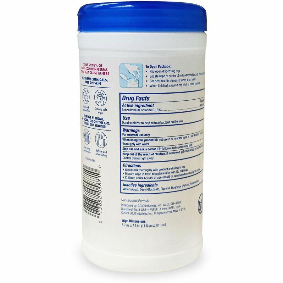 PURELL&reg; Clean Scent Hand Sanitizing Wipes - Clean - White - Durable, Alcohol-free - For Hand, Multi Surface - 40 Per Canister - 6 / Carton. Picture 3