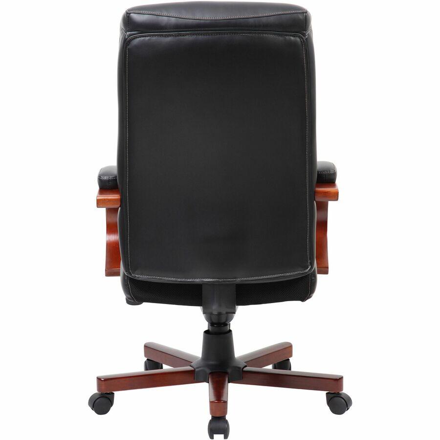 Lorell Executive High-Back Wood Finish Office Chair - Black Leather Seat - Black Leather Back - High Back - 1 Each. Picture 7