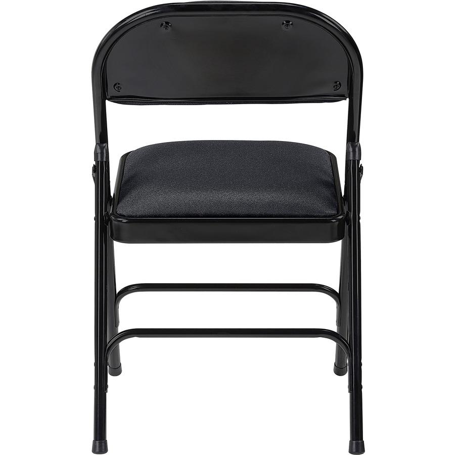 Lorell Padded Folding Chairs - Black Fabric Seat - Black Fabric Back - Powder Coated Steel Frame - 4 / Carton. Picture 7