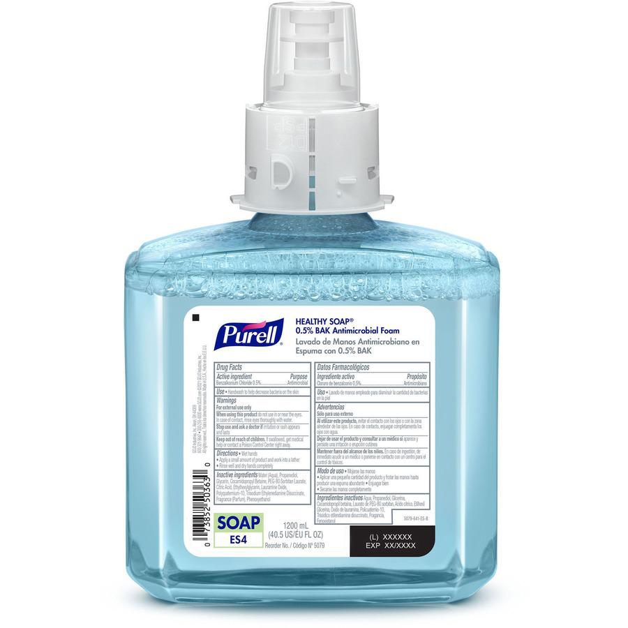 PURELL&reg; HEALTHY SOAP&trade; ES4 0.5% BAK Antimicrobial Foam Refill - 40.6 fl oz (1200 mL) - Hand, Skin - Moisturizing - Blue - Bio-based, Dye-free - 2 / Carton. Picture 3