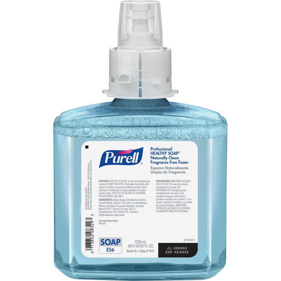 PURELL&reg; ES6 CRT HEALTHY SOAP&trade; Naturally Clean Fragrance Free Foam - Fragrance-free ScentFor - 40.6 fl oz (1200 mL) - Dirt Remover, Kill Germs - Skin - Antibacterial - Blue - Fragrance-free, . Picture 7