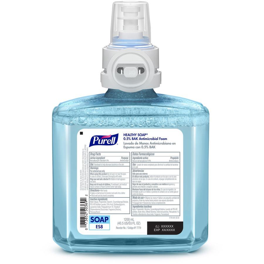 PURELL&reg; ES8 HEALTHY SOAP&trade; 0.5% BAK Antimicrobial Foam - 40.6 fl oz (1200 mL) - Kill Germs - Hand, Skin - Moisturizing - Blue - Dye-free, Bio-based - 2 / Carton. Picture 3