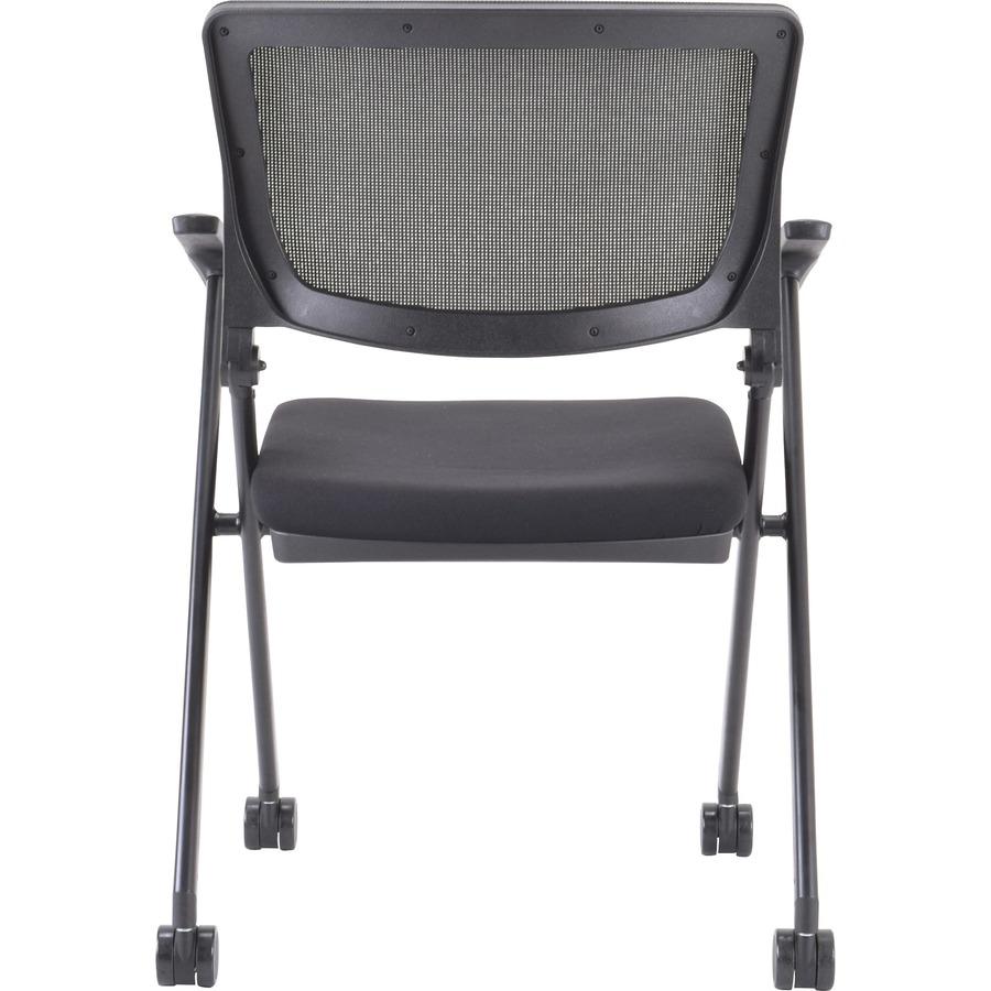 Lorell Mobile Mesh Back Nesting Chairs with Arms - Black Fabric Seat - Metal Frame - 2 / Carton. Picture 5
