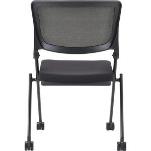 Lorell Mobile Mesh Back Nesting Chairs - Black Fabric Seat - Metal Frame - 2 / Carton. Picture 2
