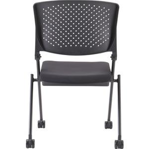 Lorell Upholstered Foldable Nesting Chairs - Black Fabric Seat - Black Plastic Back - Metal Frame - 2 / Carton. Picture 2