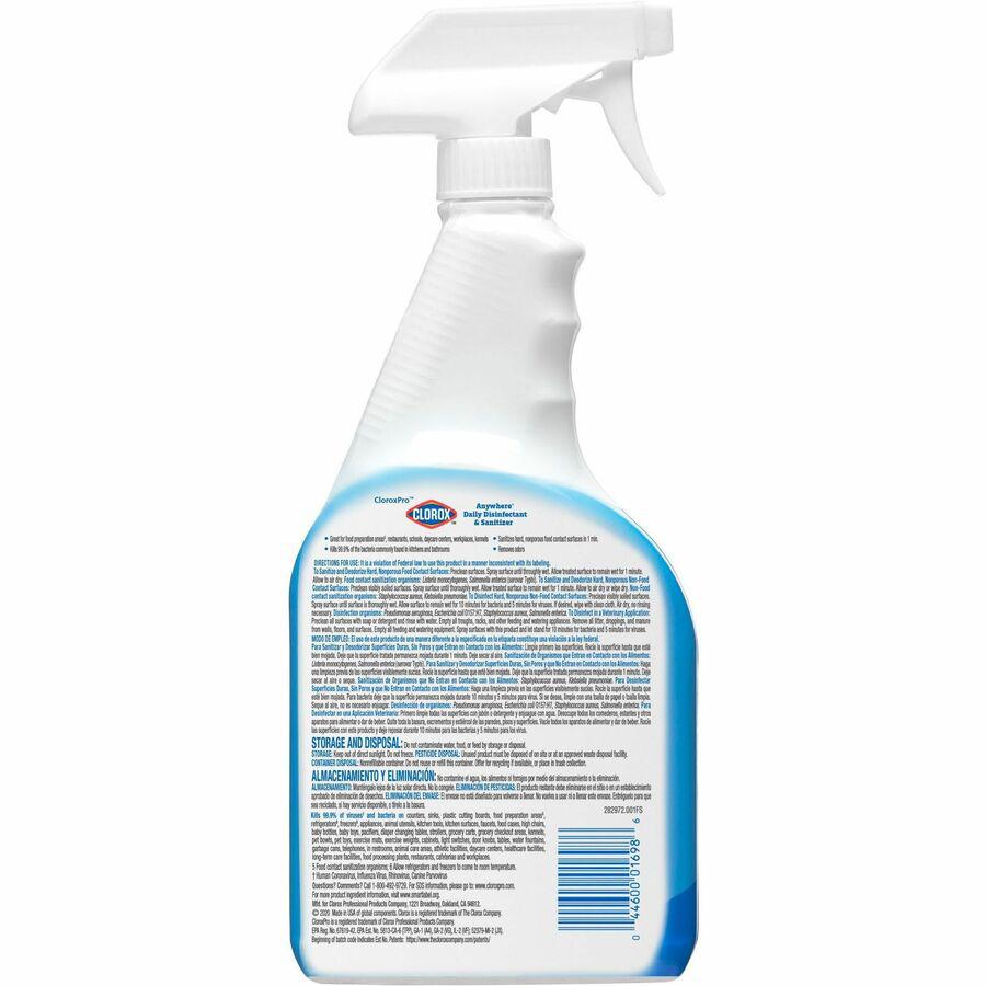 CloroxPro&trade; Anywhere Daily Disinfectant and Sanitizer - 32 fl oz (1 quart) - 432 / Pallet - Fume-free, Residue-free, Antibacterial - Clear. Picture 10