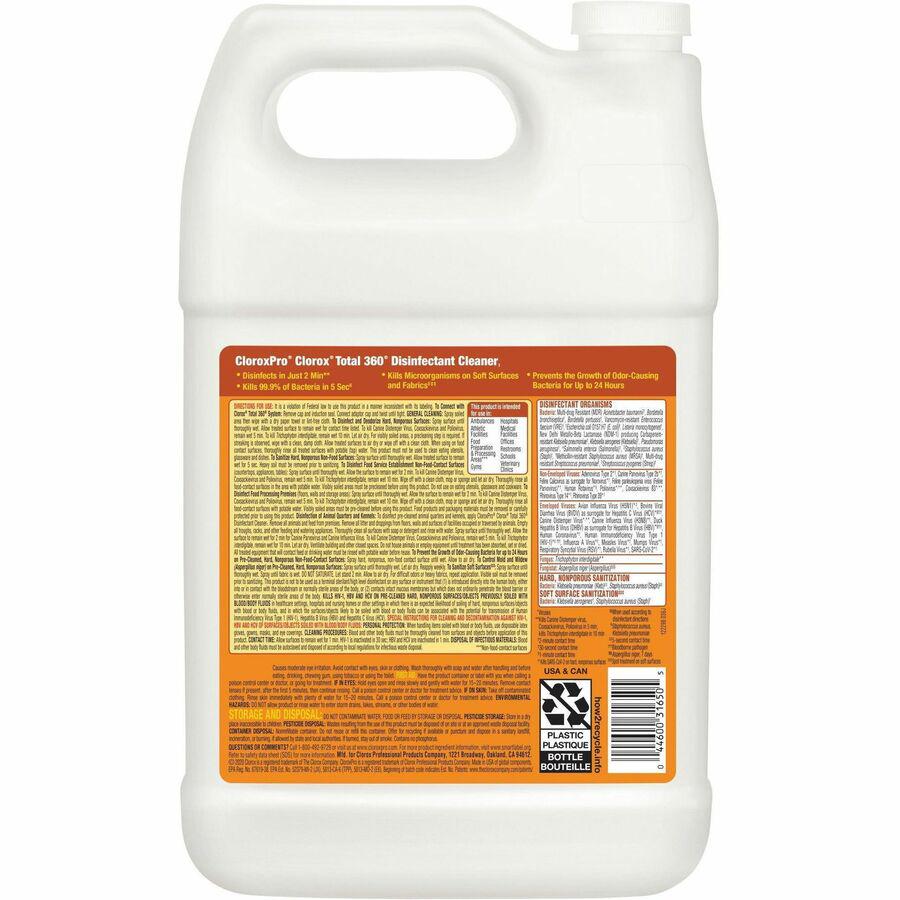 CloroxPro Total 360 Disinfectant Cleaner - 128 fl oz (4 quart) - 72 / Bundle - Translucent. Picture 10