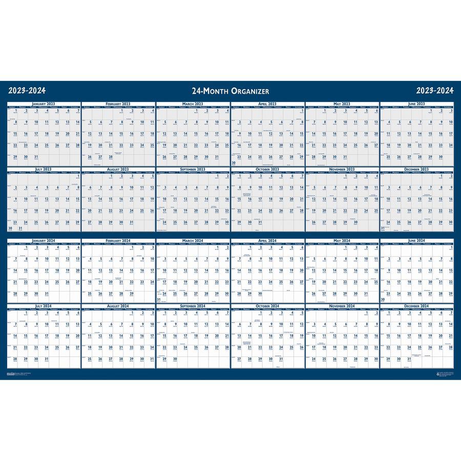 House of Doolittle 2 Year Wipe Off Classic Wall Calendar - Julian Dates - Yearly - 24 Month - January 2024 - December 2024 - 37" x 24" Sheet Size - Wire Bound - Blue - 6" Height - Laminated, Write on/. Picture 5