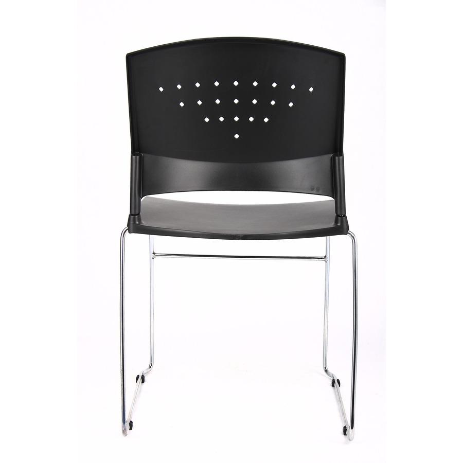 Boss Black Stack Chair With Chrome Frame 4 Pcs Pack - Black Polypropylene Seat - Black Polypropylene Back - Chrome Frame - Sled Base - 4 Pack. Picture 6