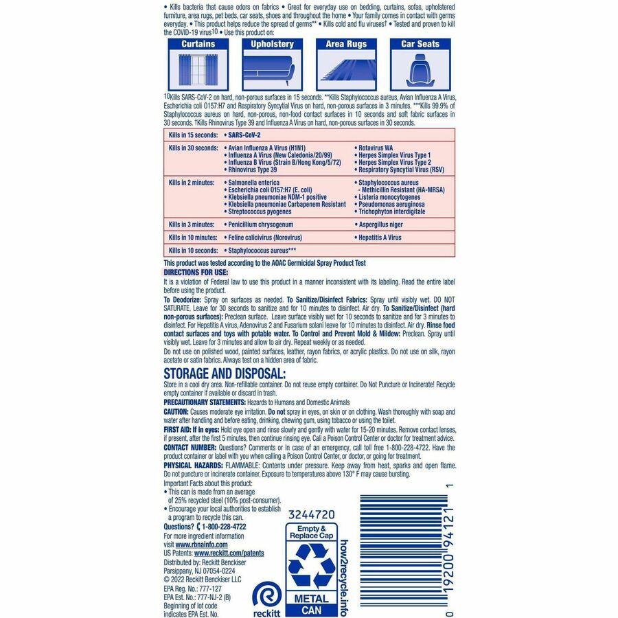 Lysol Fabric Disinfectant Spray - 15 fl oz (0.5 quart) - Lavender Fields Scent - 12 / Carton - Soft, Deodorize - Clear. Picture 7