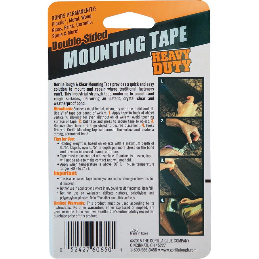 Gorilla Heavy Duty Mounting Tape - 5 ft Length x 1" Width - 1 Each - Black. Picture 3