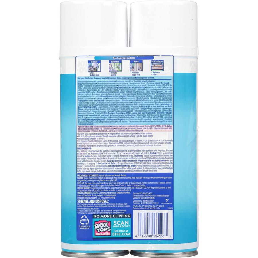 Lysol Crisp Linen Disinfectant Spray - Ready-To-Use - 19 oz (1.19 lb) - Crisp Linen Scent - 2.0 / Pack - 4 / Carton - Clear. Picture 5