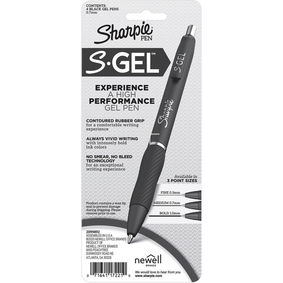Sharpie S-Gel Pens - 0.7 mm Pen Point Size - Black Gel-based Ink - Black Barrel - 4 / Pack. Picture 4